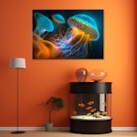 Ljuddämpande tavla - Jellyfish underwater Neon