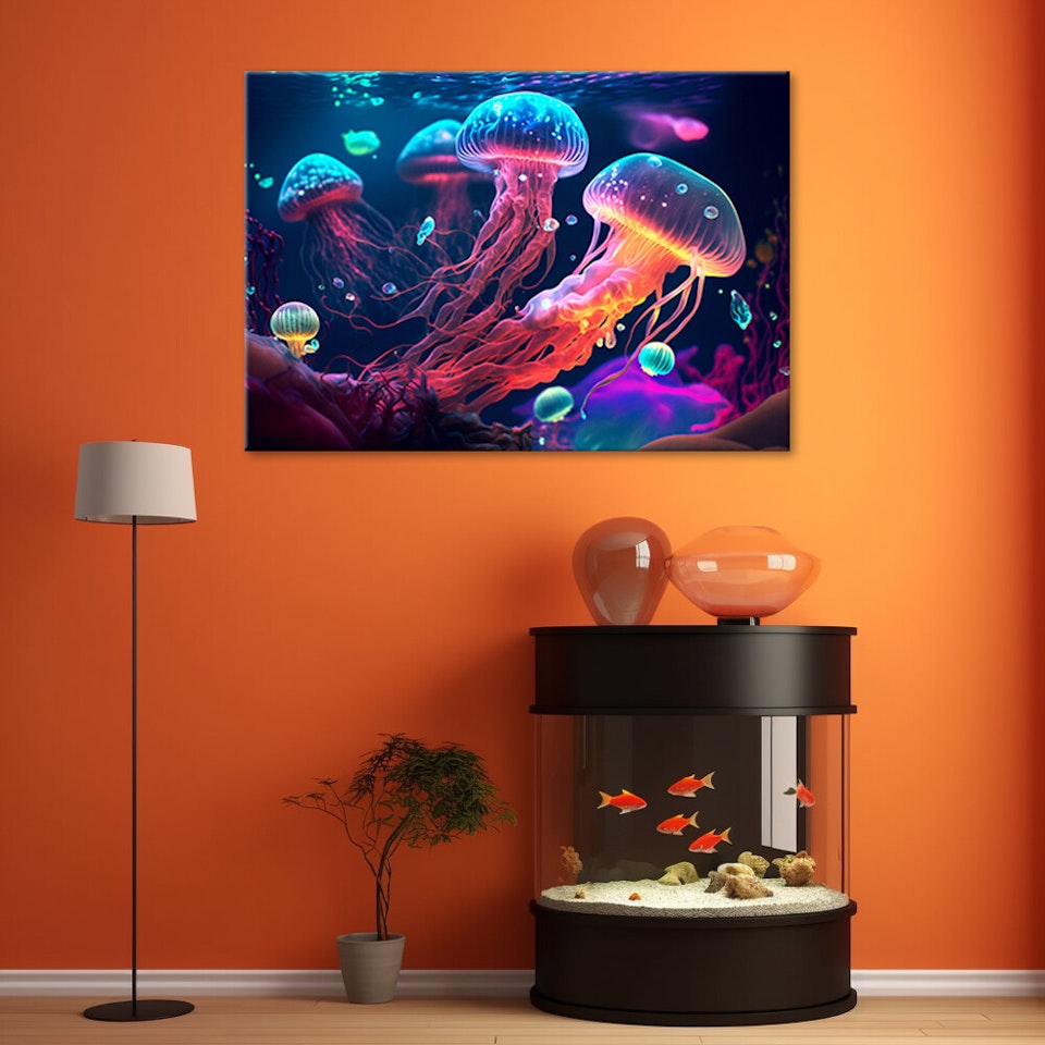Ljuddämpande tavla - Neon sea jellyfish