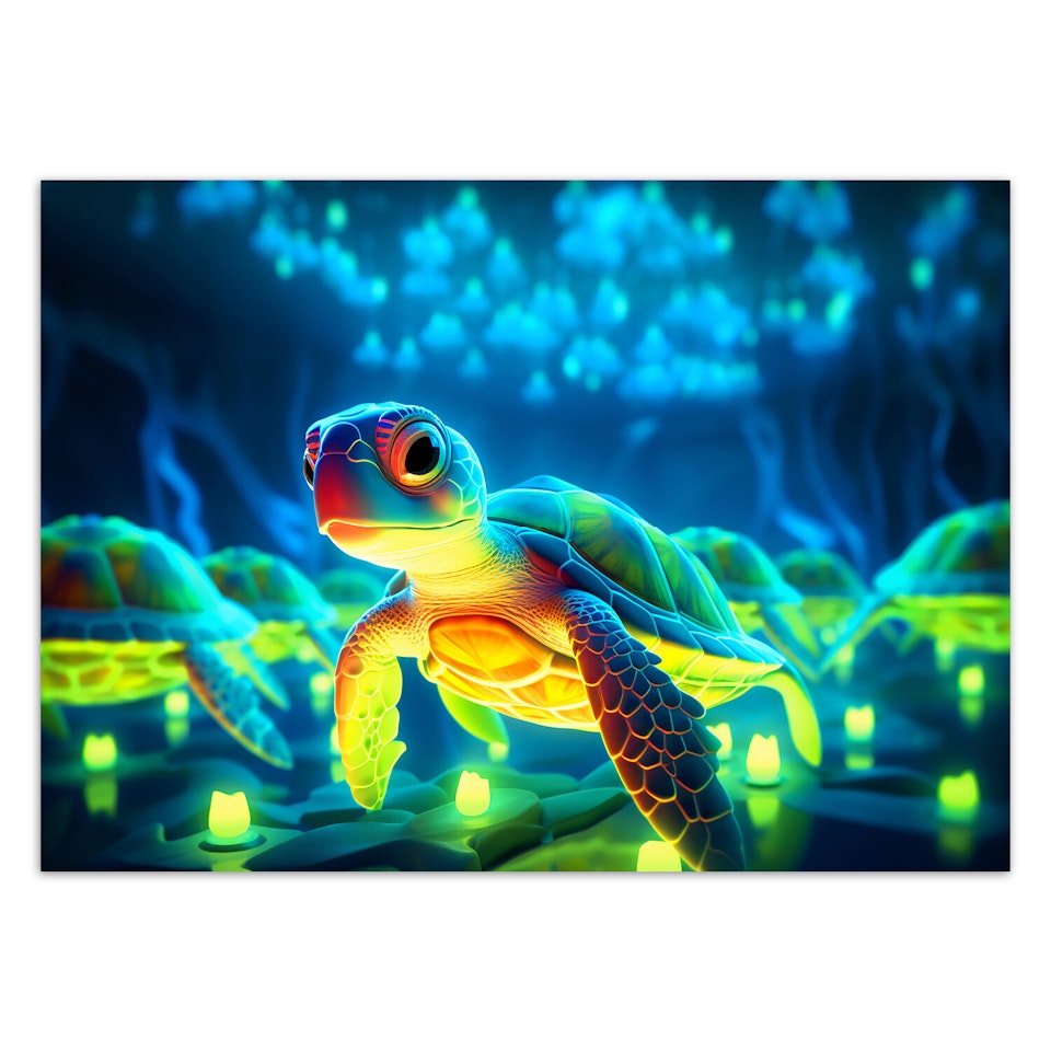 Ljuddämpande tavla "art" - Turtle underwater neon