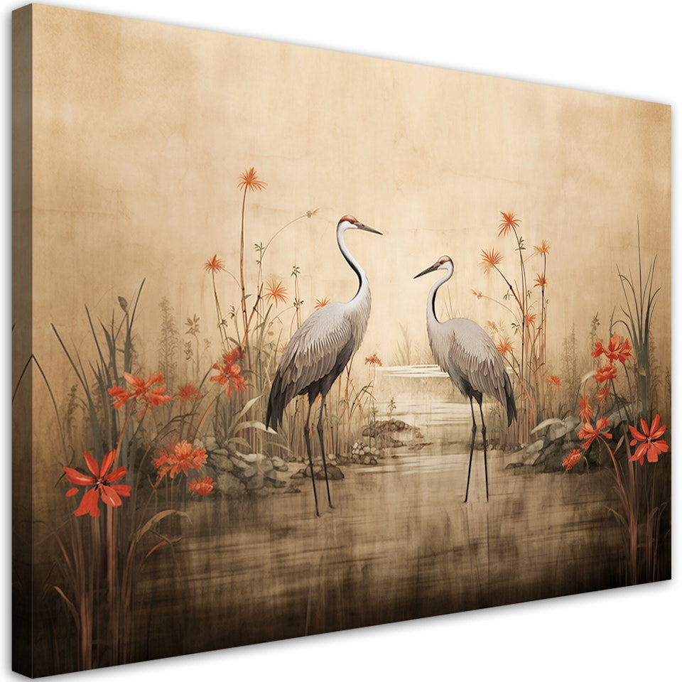 Ljuddämpande tavla - Cranes by the lake