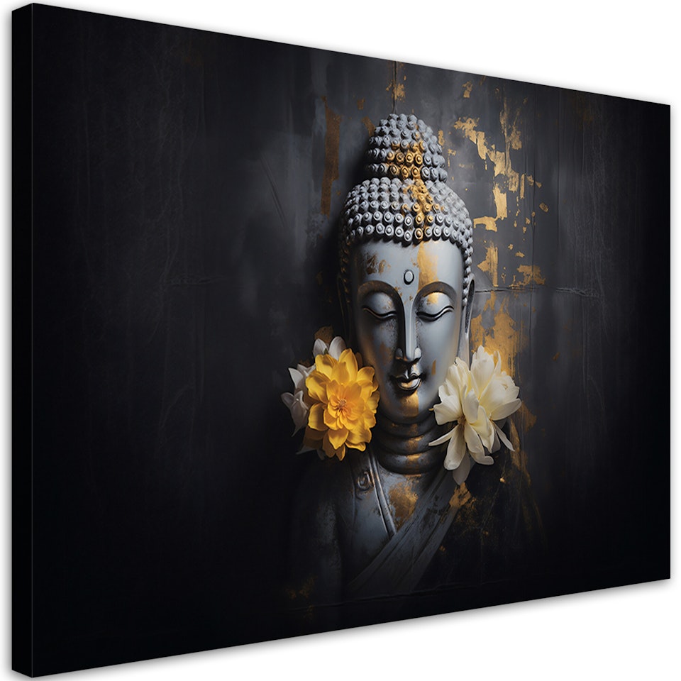Ljuddämpande tavla - Grey Buddha and flowers
