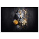 Ljuddämpande tavla - Grey Buddha and flowers