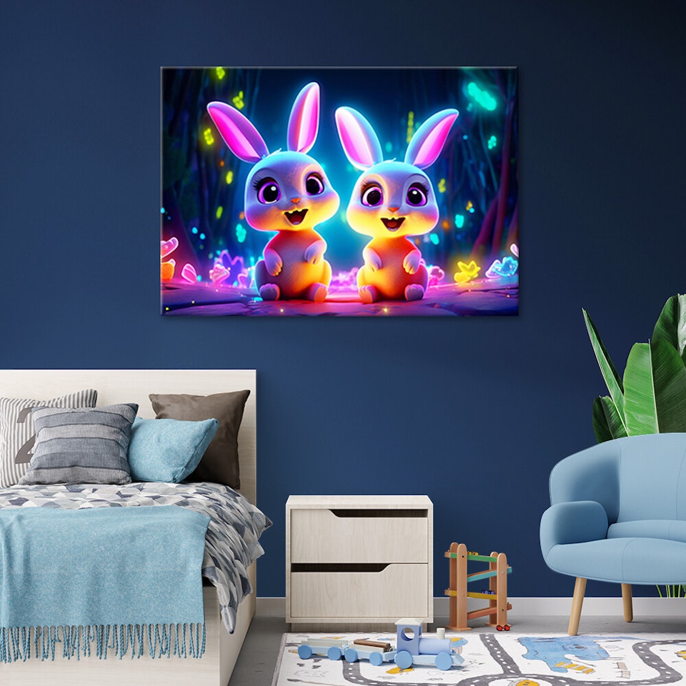 Ljuddämpande tavla - Colorful bunnies neon