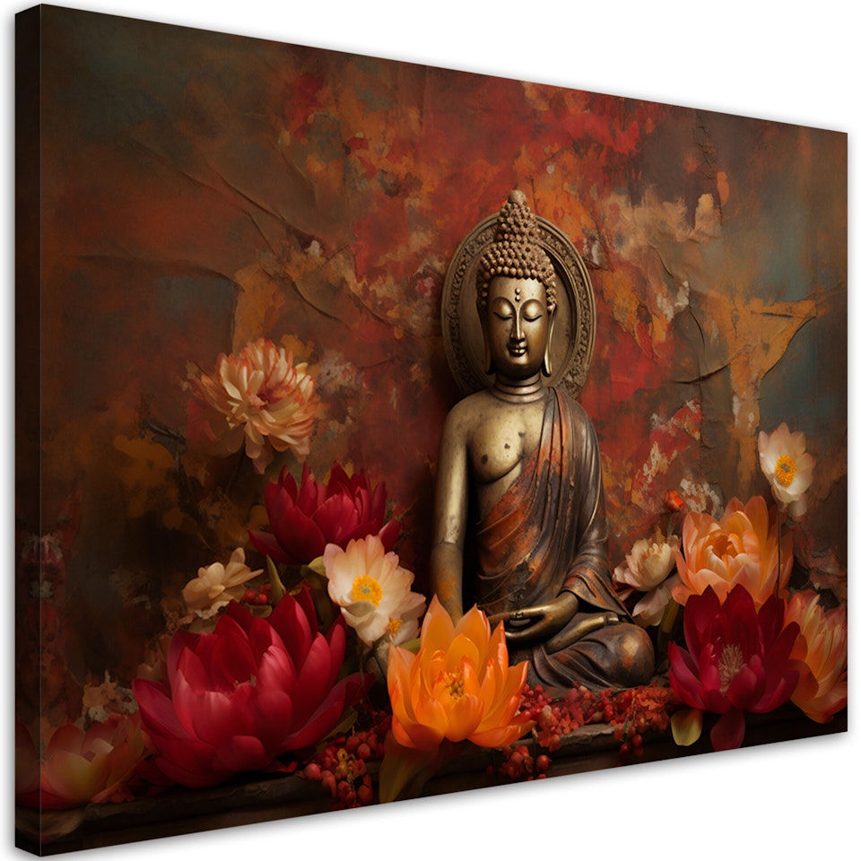 Ljuddämpande tavla "art" - Meditating Buddha and colourful flowers