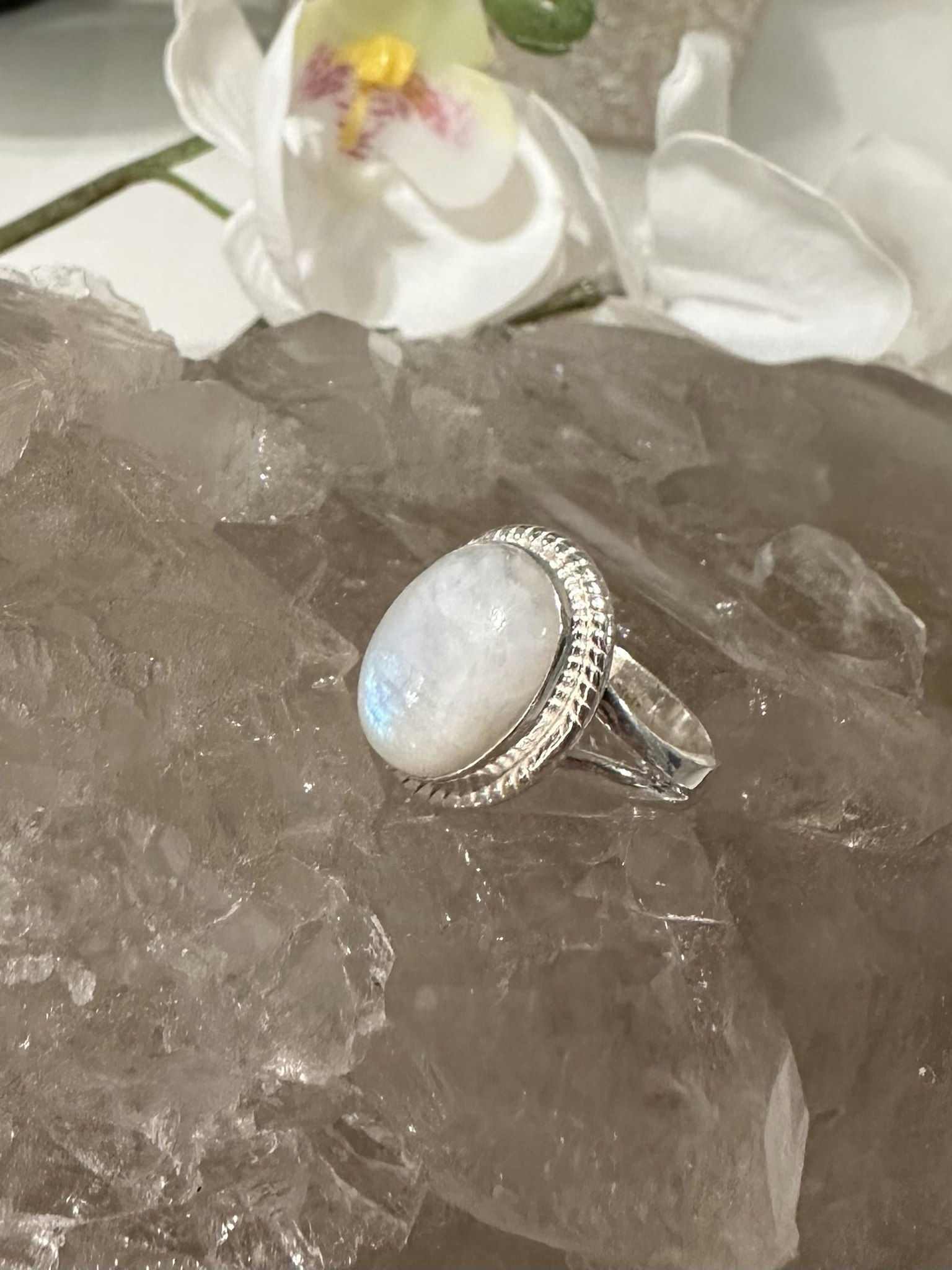 Vit Månsten Ring | 925 Sterling Silver