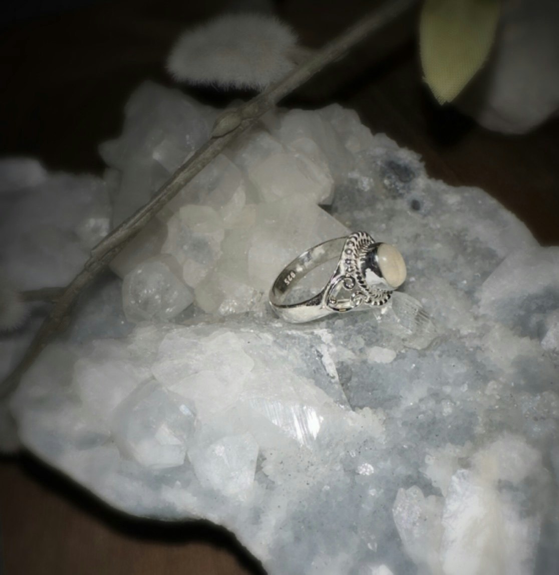 Vit Månsten Ring | 925 Sterling Silver
