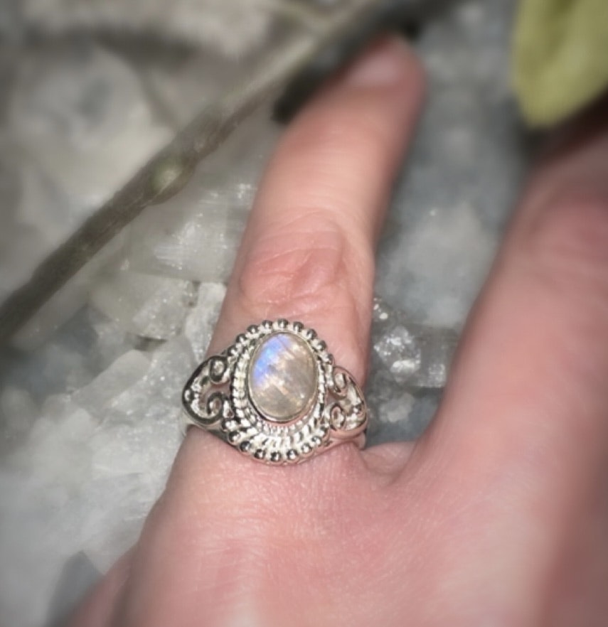 Vit Månsten Ring | 925 Sterling Silver