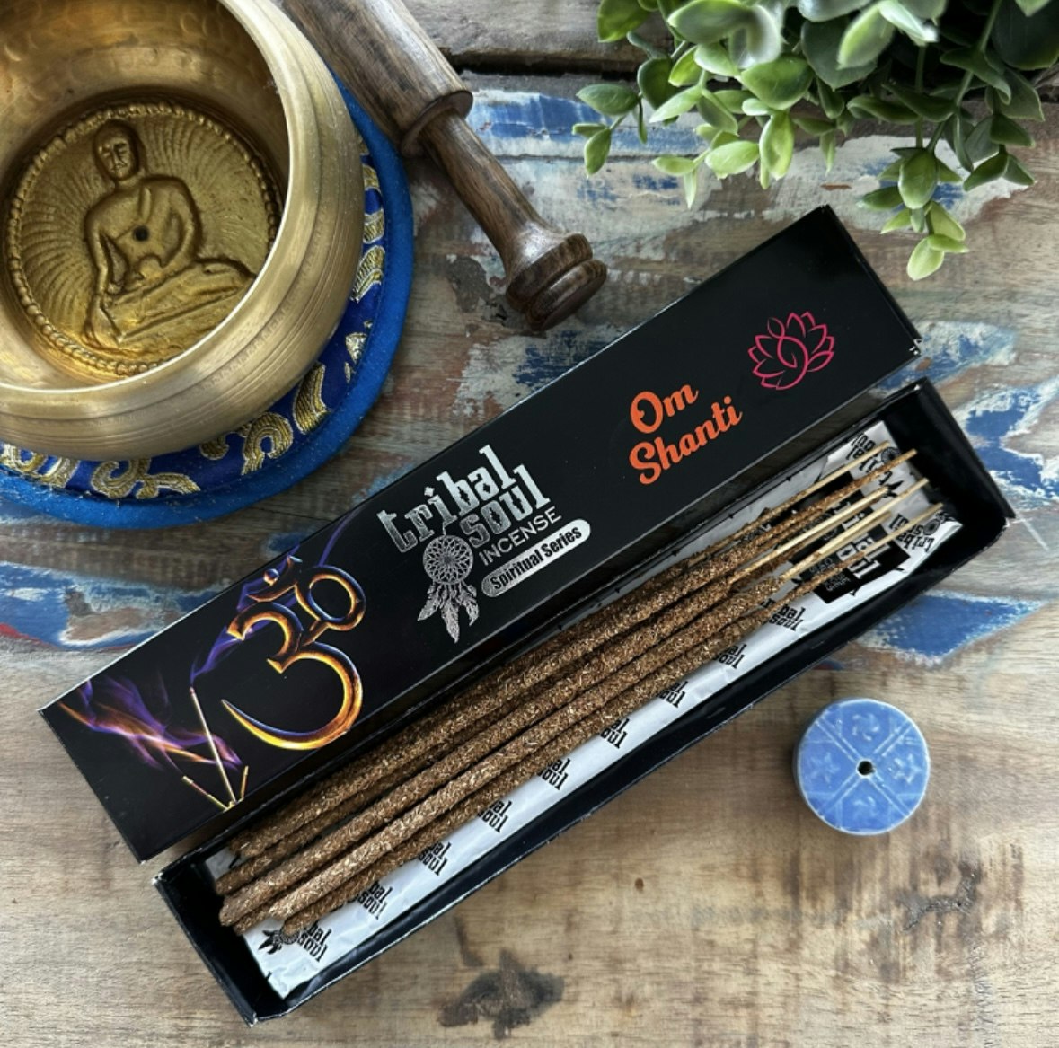 Tribal Soul Spiritual Incense Sticks | Om Shanti + Rökelsehållare