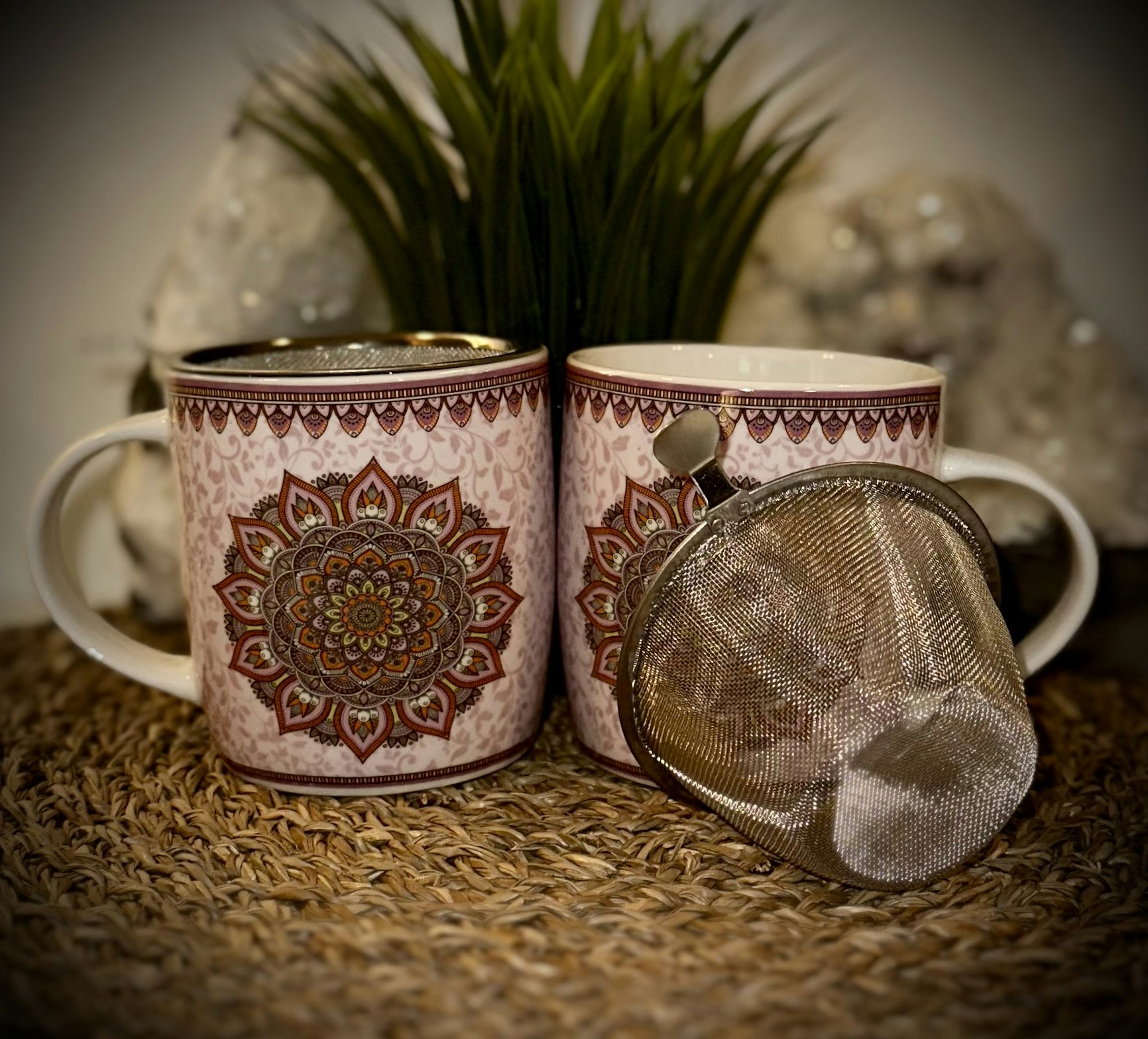 Temugg med handtag + sil | Mandala | Benporslin