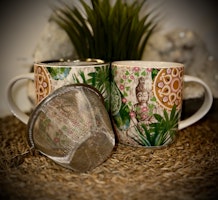 Temugg med handtag + sil | Buddha Paradise | Benporslin