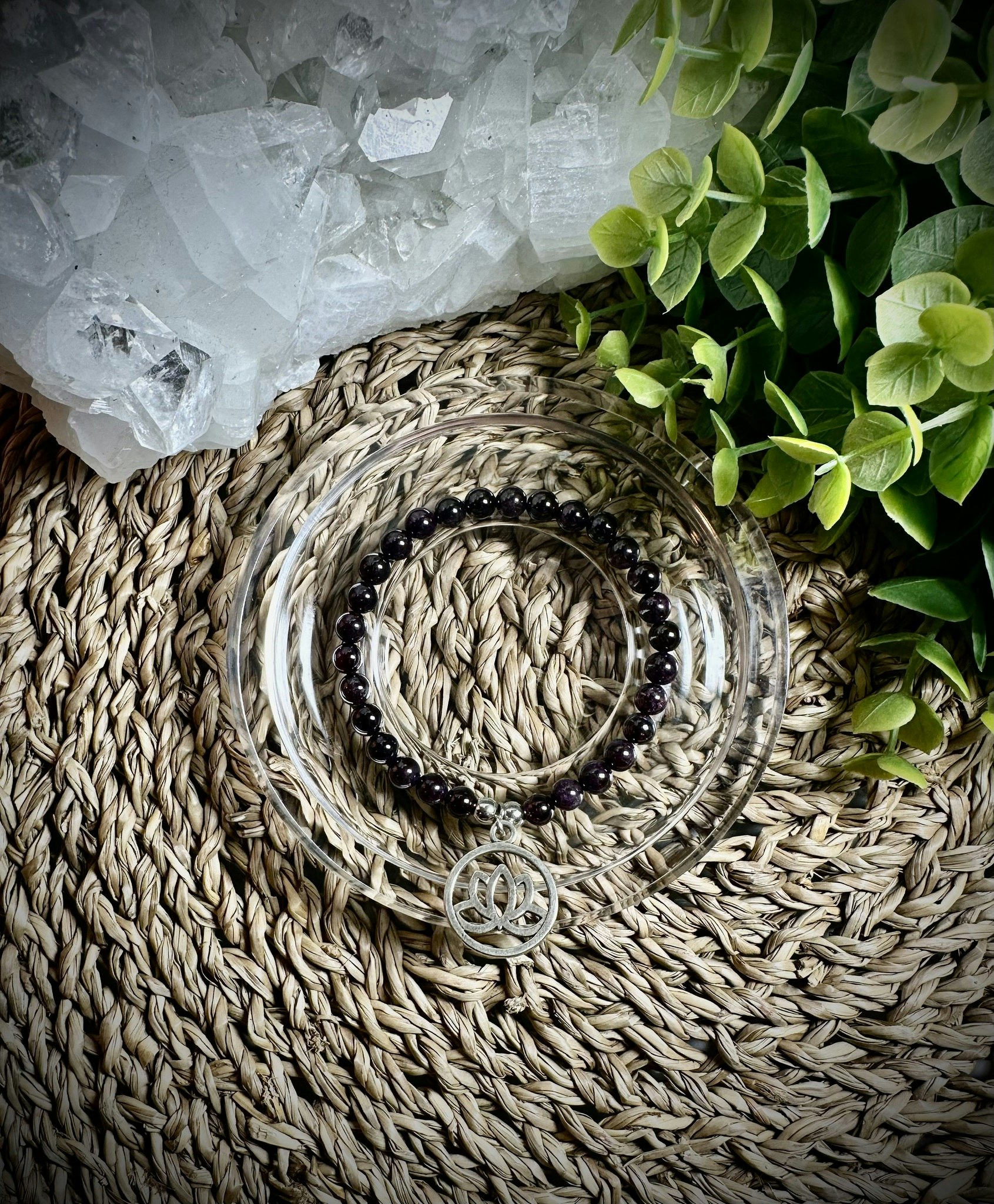 Röd Granat Lotusblomma Armband | 6 mm