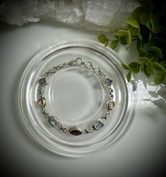 Ametist |  Naturlig Citrin | Topas | Granat Armband | 925 Sterling Silver