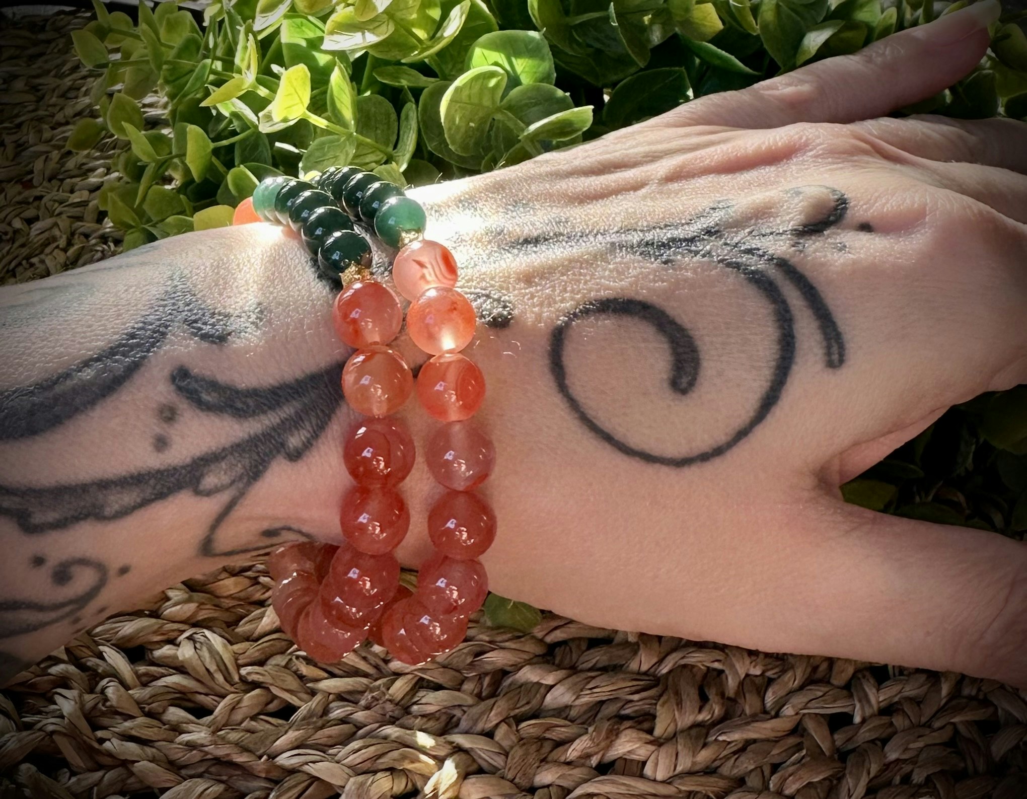 Nanhong Agat | Guatemalansk Jadeit | Armband | Halsband | 18k Guldpläterad 925 Sterling Silver