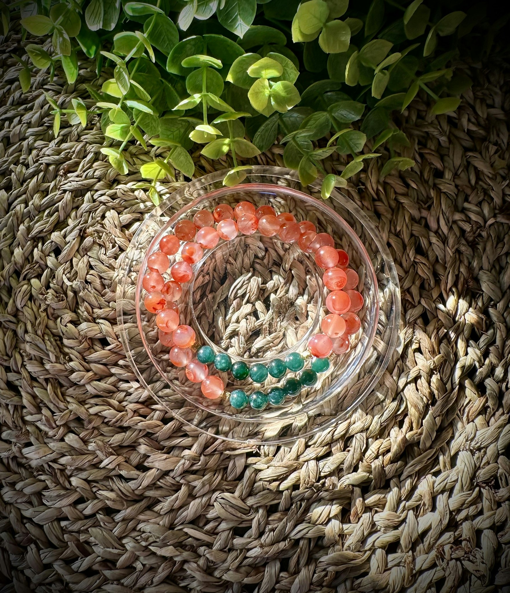 Nanhong Agat | Guatemalansk Jadeit | Armband | Halsband | 18k Guldpläterad 925 Sterling Silver
