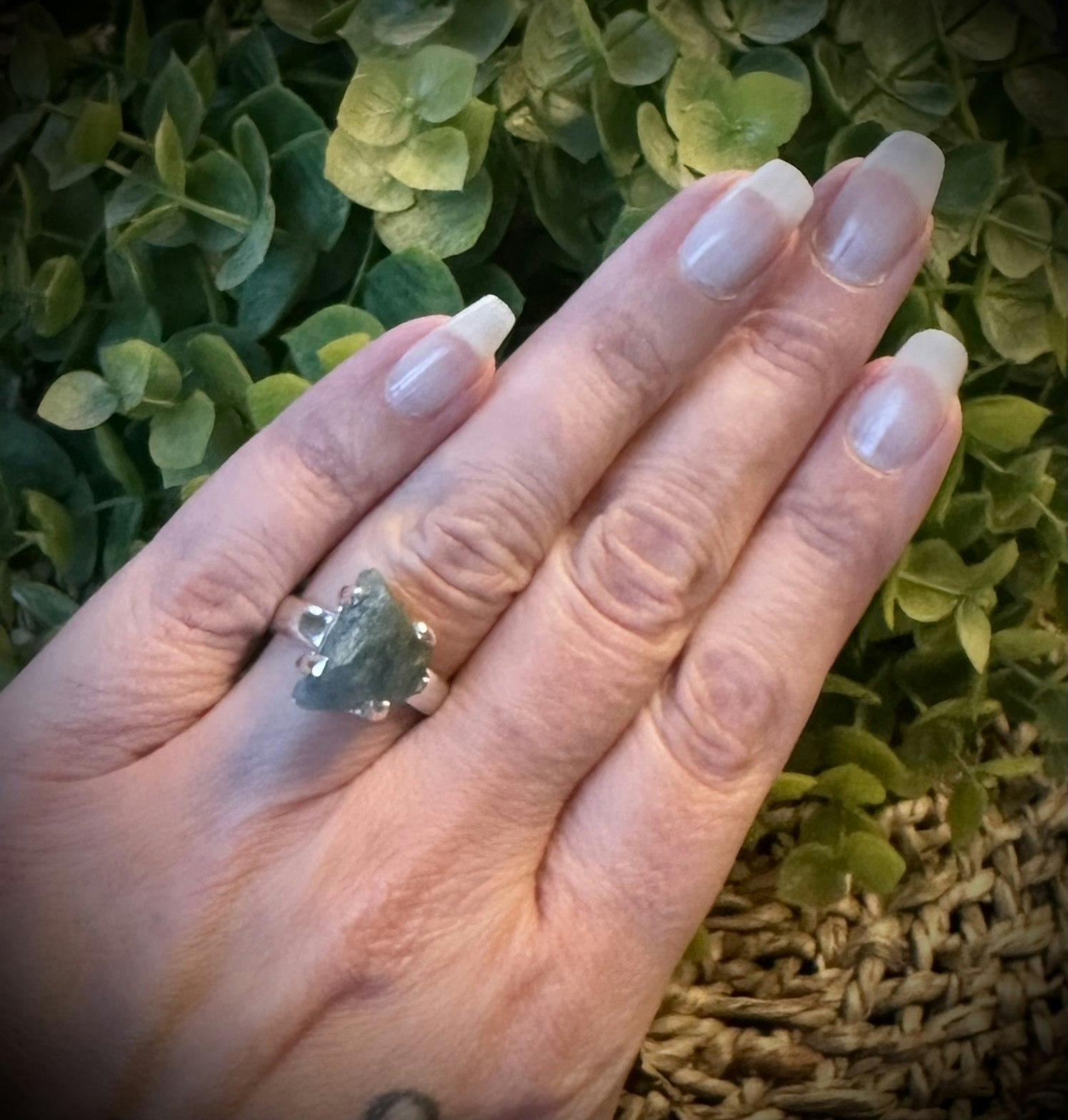 Rå infälld Akvamarin Ring | 925 Sterling Silver | 19