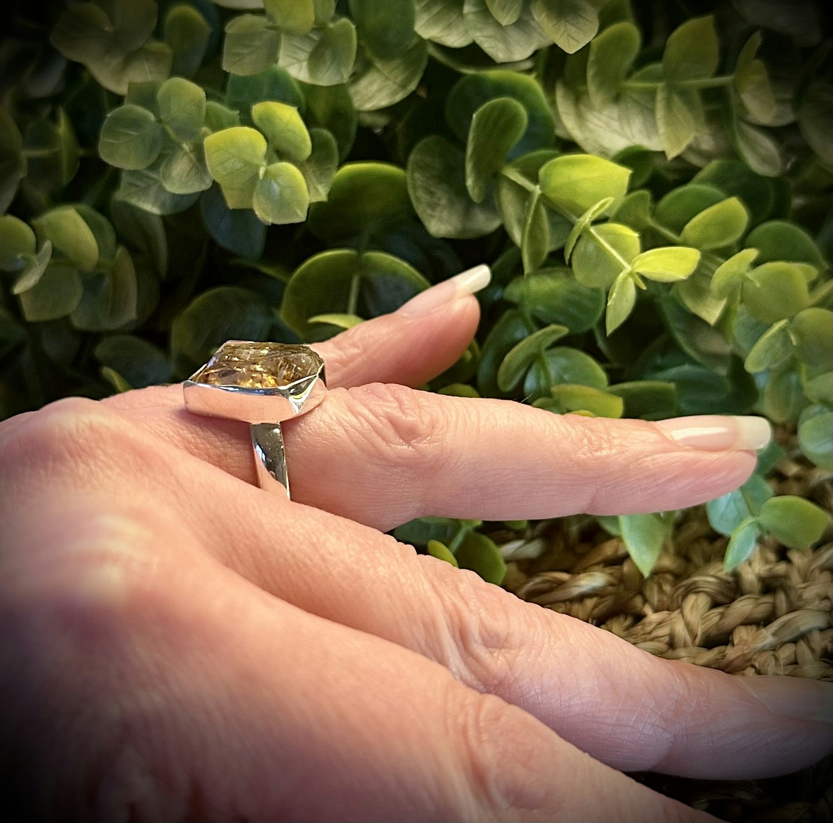 Rå infälld Naturlig Citrin Ring | 925 Sterling Silver | 18