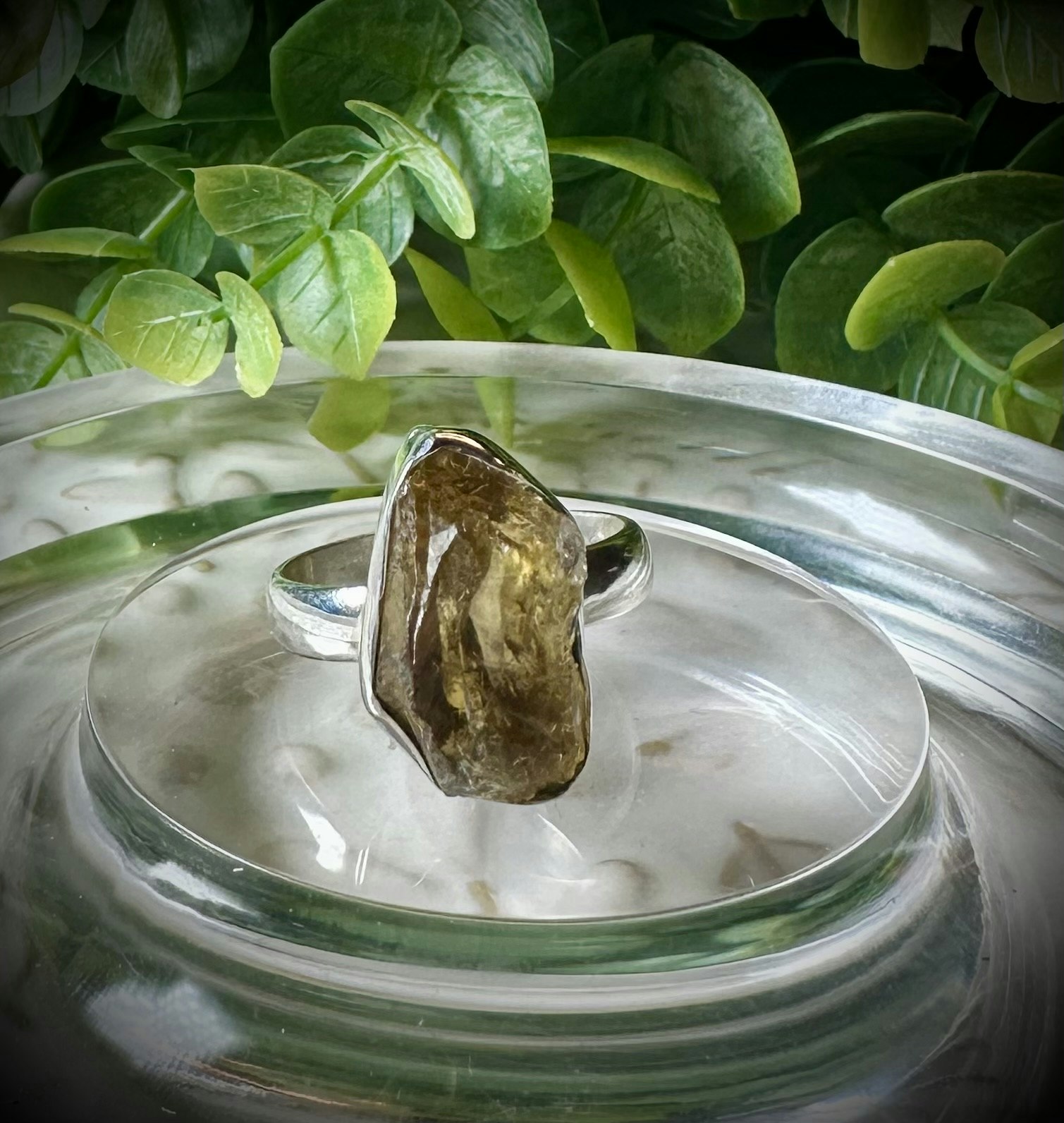 Rå infälld Naturlig Citrin Ring | 925 Sterling Silver | 18