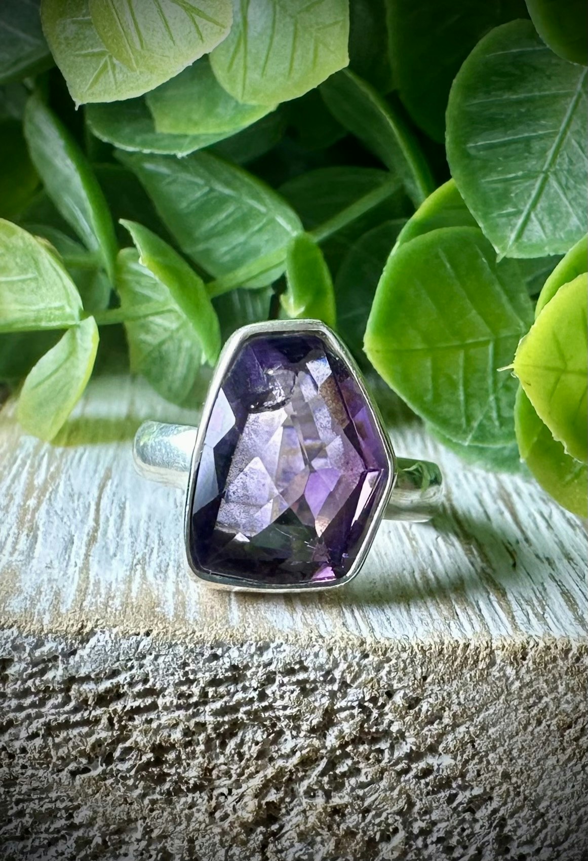 Facetterad Ametist Ring | 925 Sterling Silver | 17