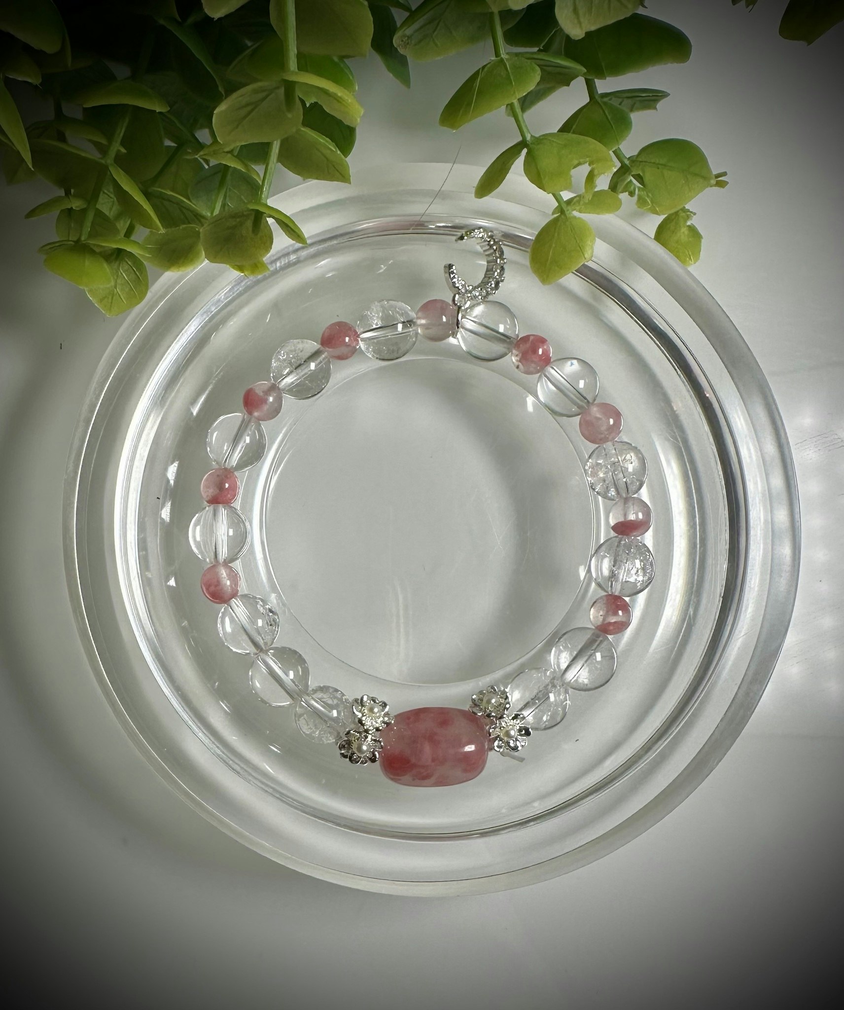 Rhodonit i Kvarts / Is-Rhodonit | Bergkristall Armband | 925 Sterling Silver