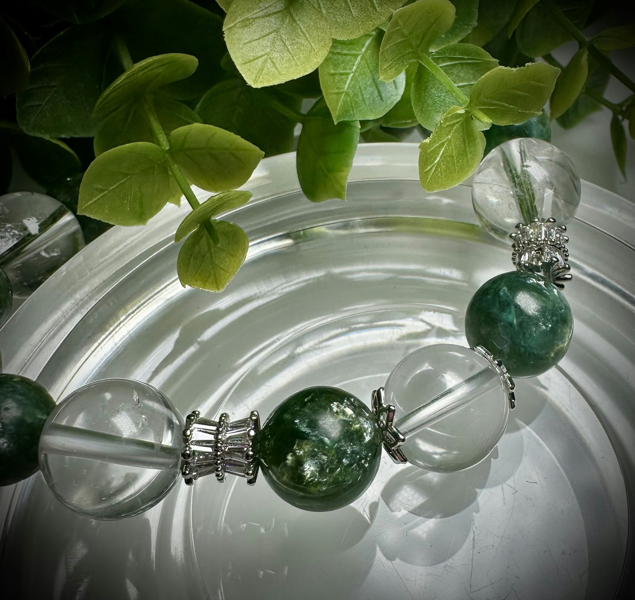 Grön Mica | Bergkristall Armband | 925 Sterling Silver