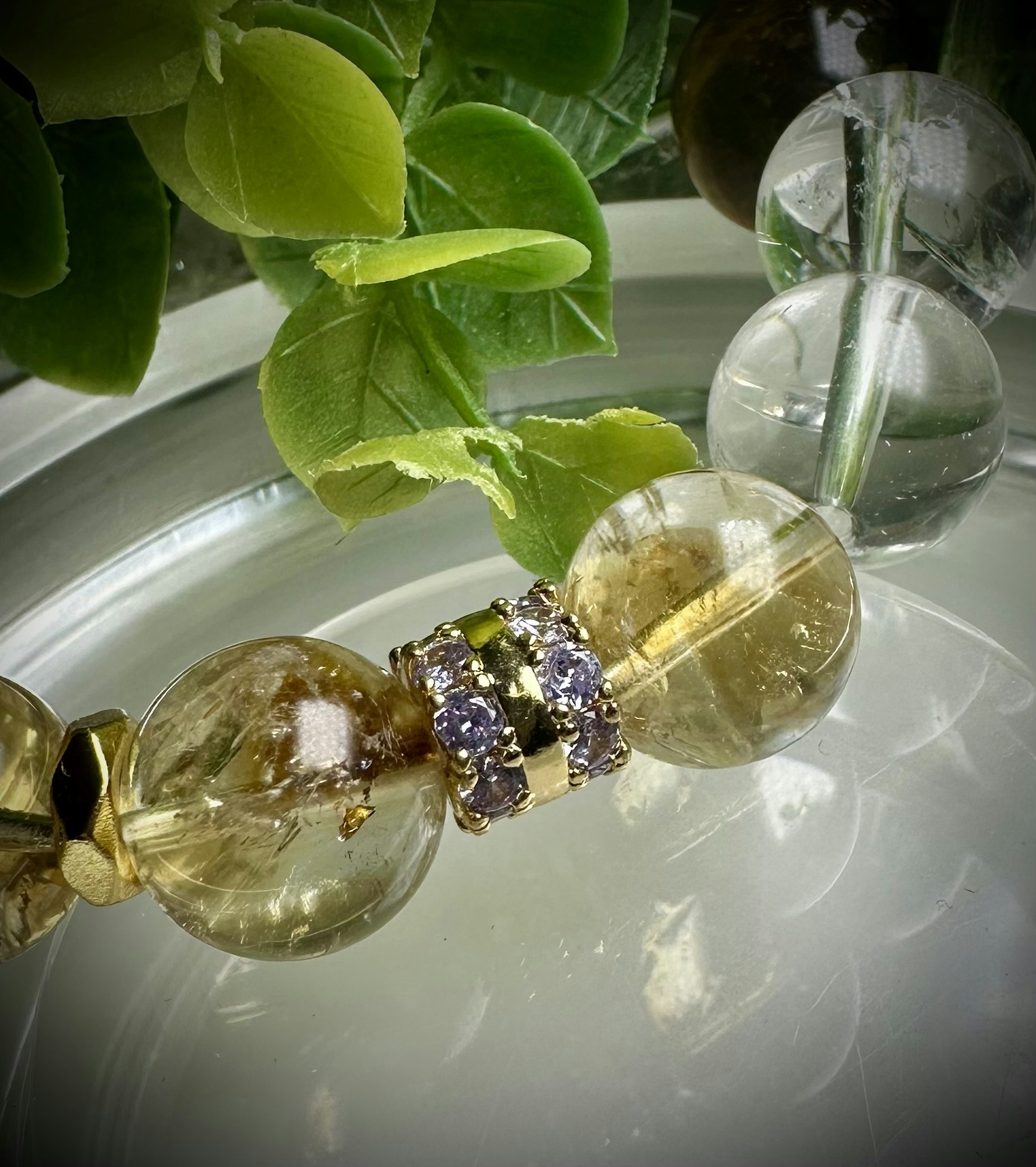 Tigeröga | Bergkristall | Citrin med en spacer med Facetterad Rose De France Ametist Armband | 925 Sterling Silver