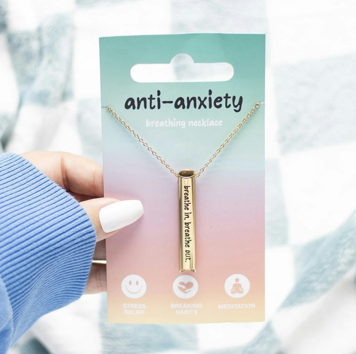 Anti-Ångest Halsband med Kedja | Rostfritt Stål | BREATHE IN, BREATHE OUT