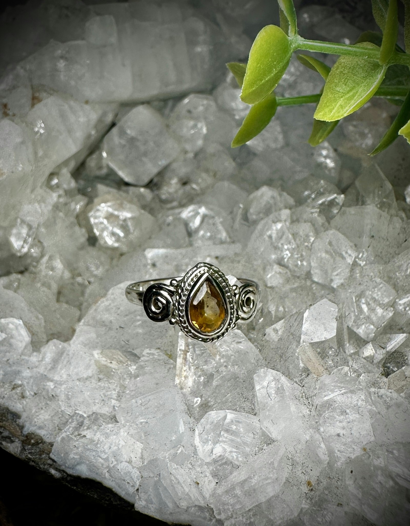 Facetterad Naturlig Citrin Ring | 925 Sterling Silver | 17