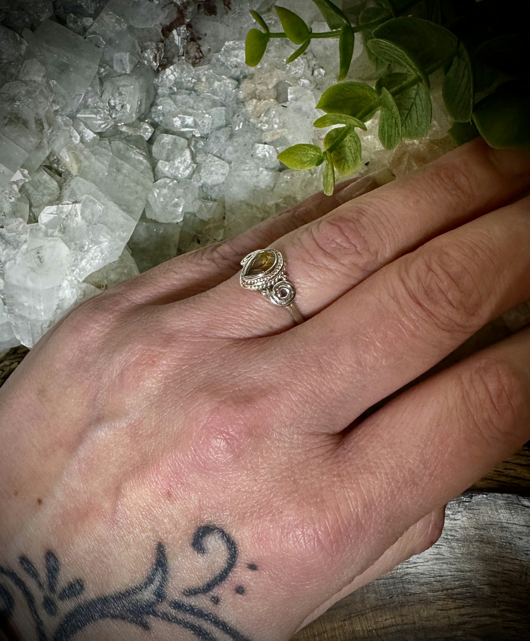 Facetterad Naturlig Citrin Ring | 925 Sterling Silver | 17