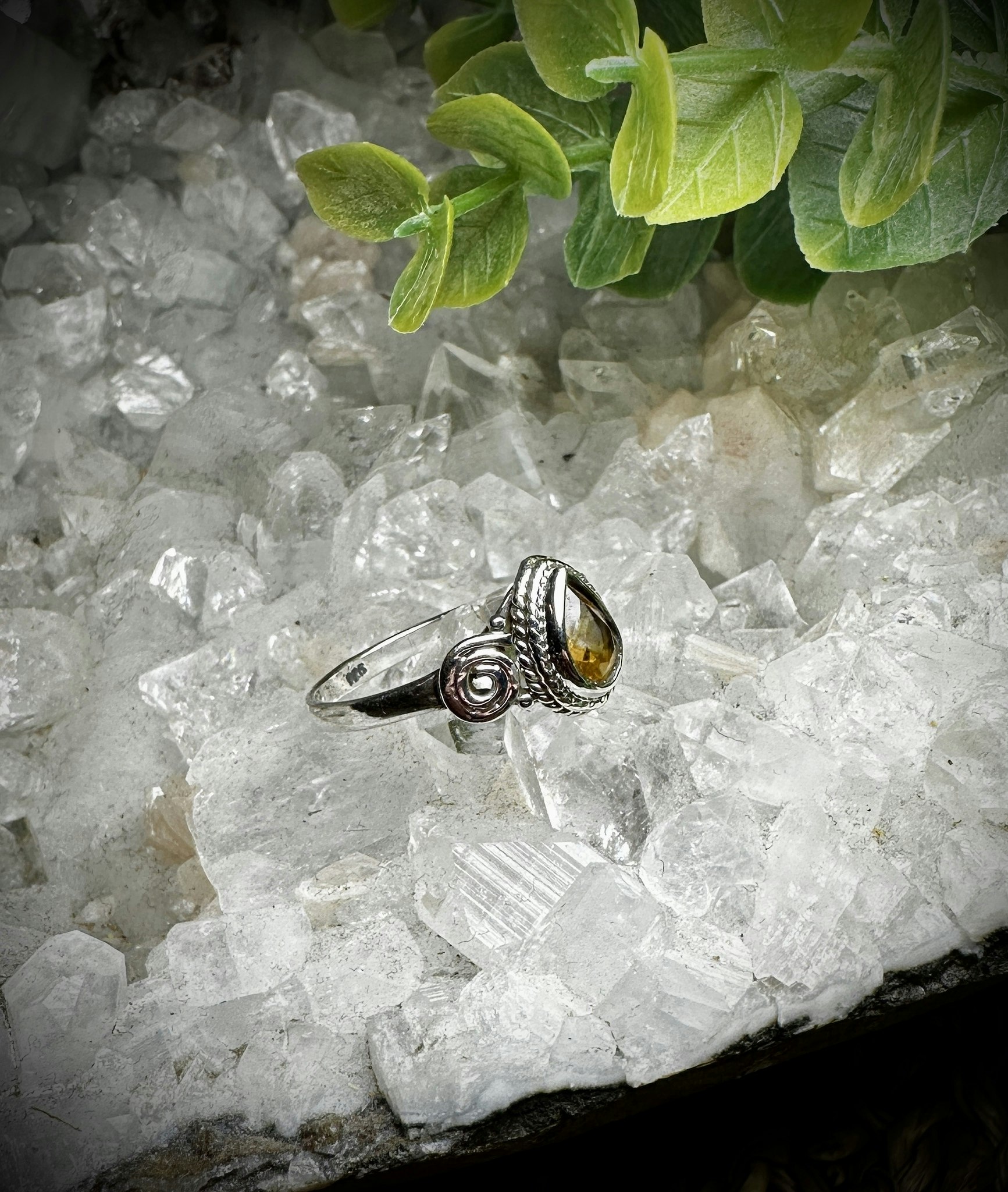 Facetterad Naturlig Citrin Ring | 925 Sterling Silver | 17