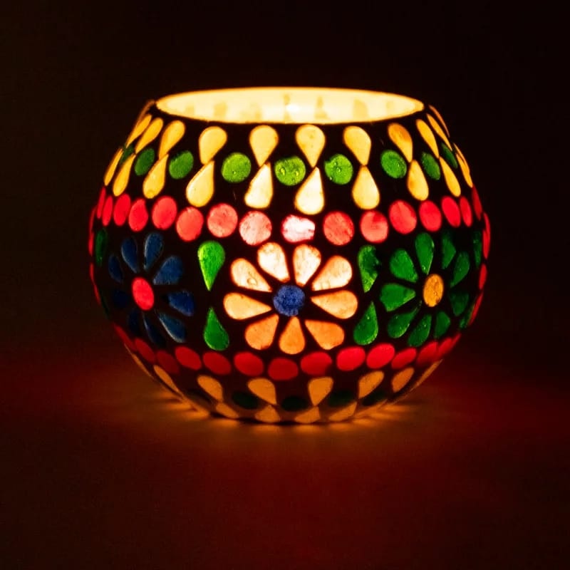 Mosaik Ljusstake Flowers | Indien