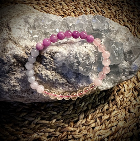 Mix Armband | Akvamarin | Ametist | Rosa Kalcit | Naturlig Citrin UV