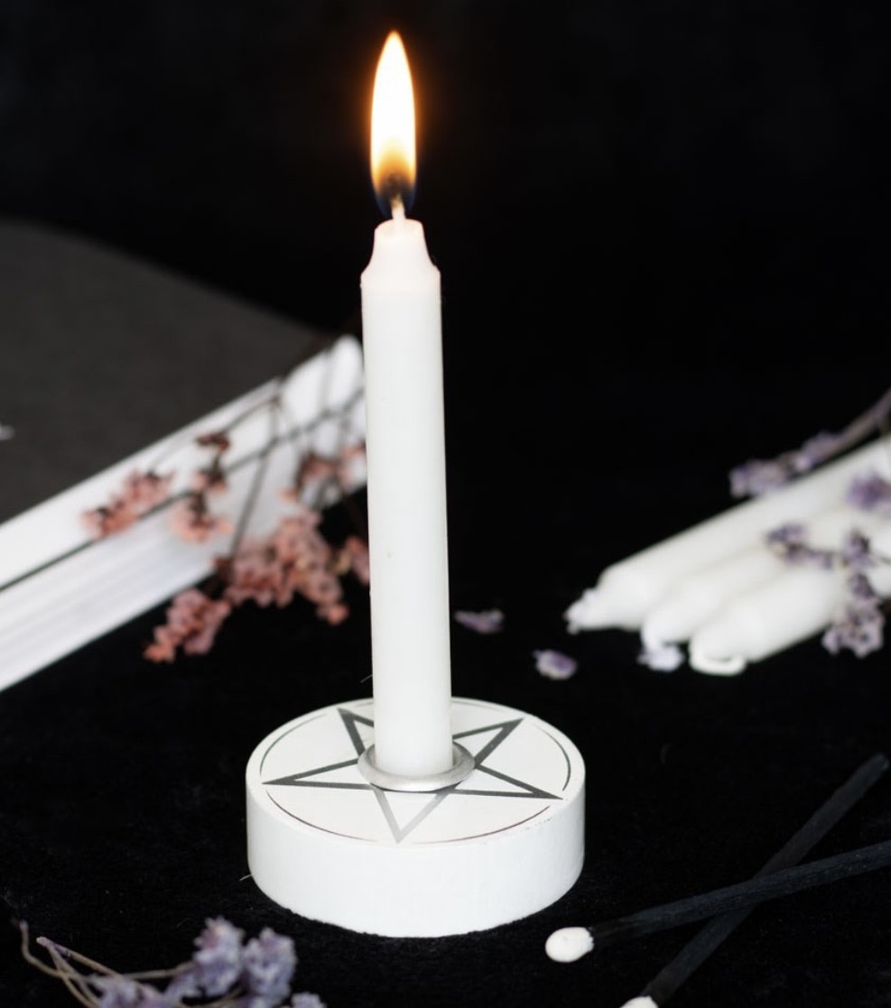 Spell Candle Ljushållare | Pentagram | Välj mellan Vit eller Svart