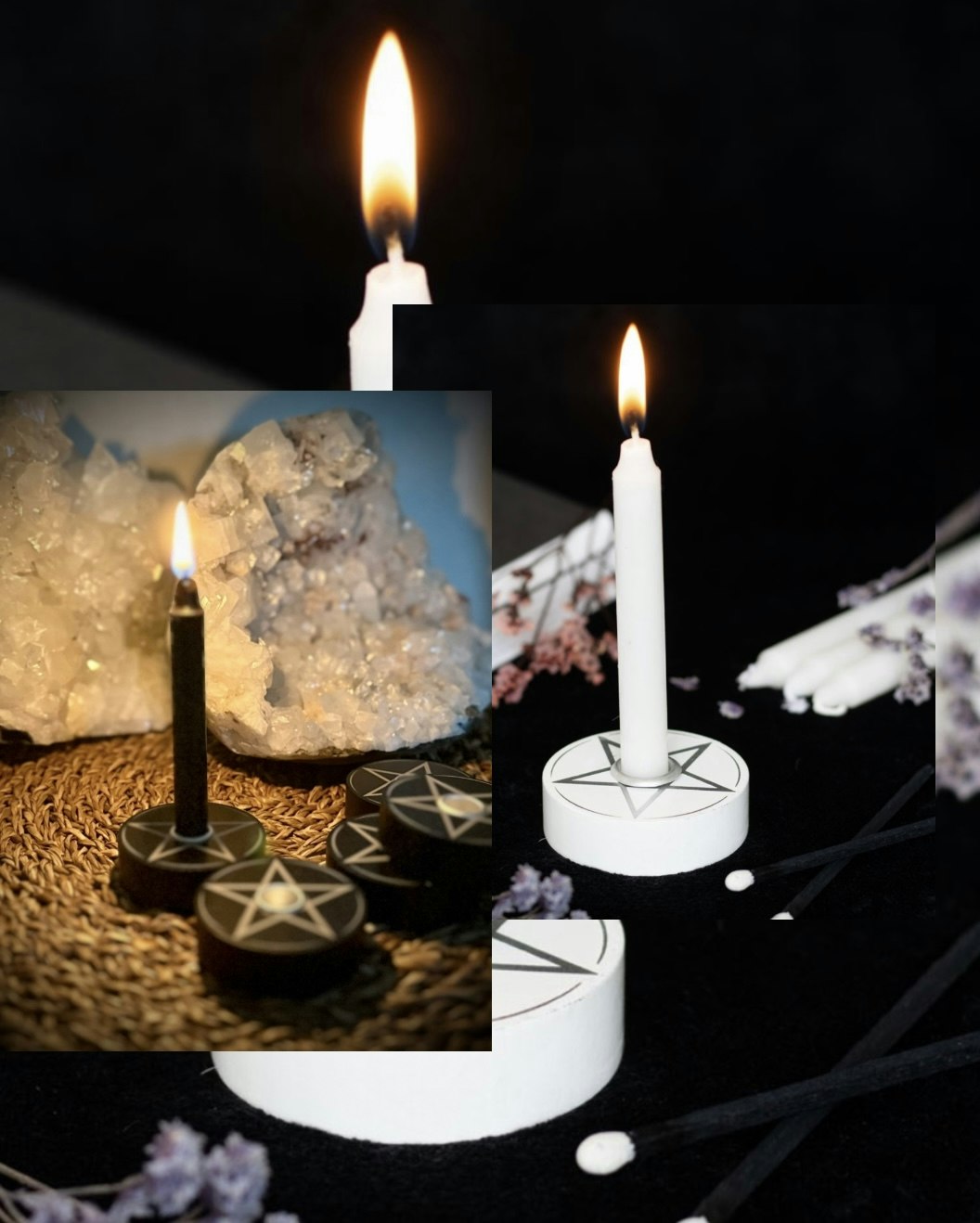 Spell Candle Ljushållare | Pentagram | Välj mellan Vit eller Svart