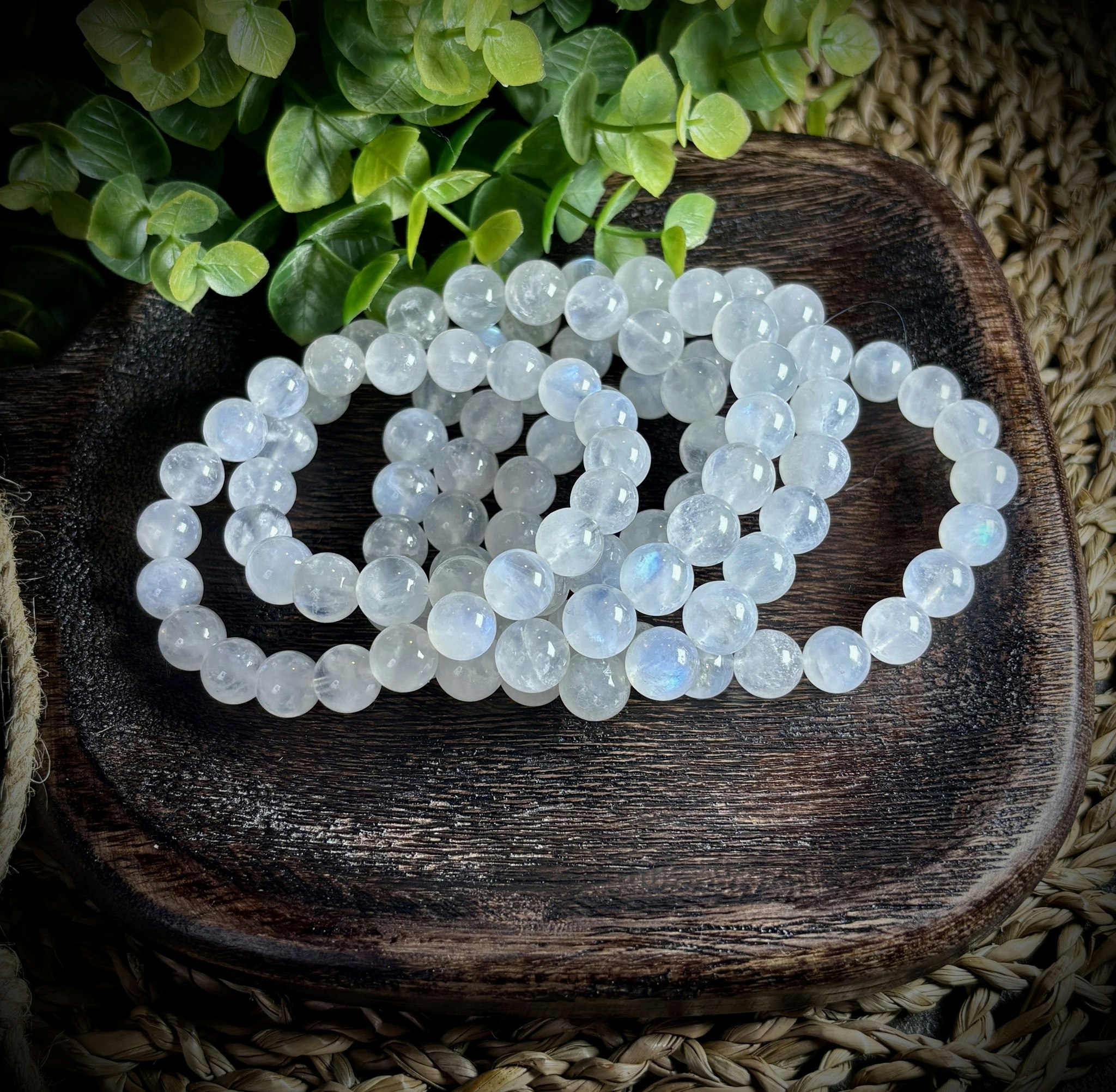 Vit Månsten Armband | 10 mm