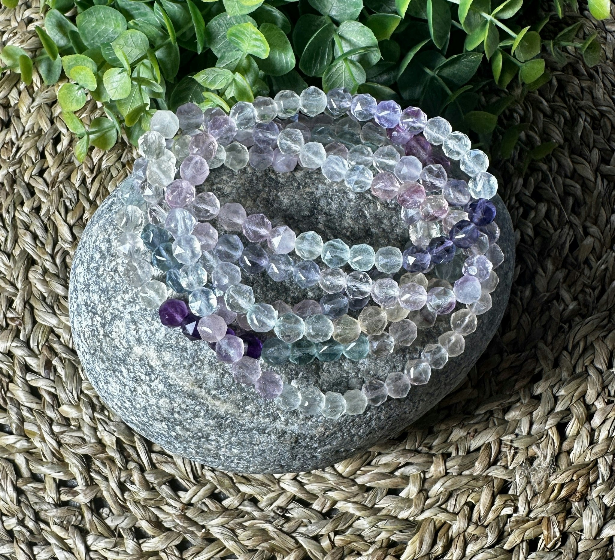Facetterad Regnbågsfluorit Armband Halsband