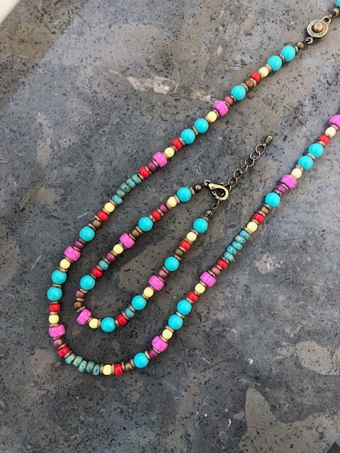 ALONISSOS kort halsband Multi brons
