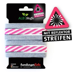 Hamburger Liebes elastiskt band Reflektor Gråa med rosa och vita ränder