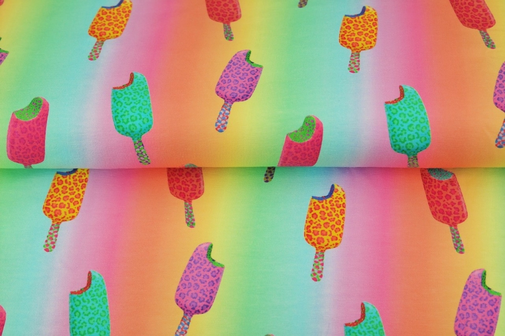 Leo spotted ice creams on rainbow -colored background