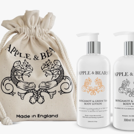 Apple & Bears Bergamott og Grønn Te dusjgele og body lotion gavesett - organisk og miljøvennlig