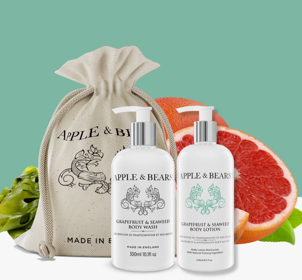 Apple & Bears Grapefrukt & Alger dusjgele og body lotion gavesett - organisk og miljøvennlig