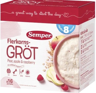 Semper Flerkornsgröt päron, äpple & hallon 8 mån 480g
