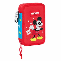 Dubbelt pennfodral Mickey Mouse Clubhouse Fantastic Blå Röd 12.5 x 19.5 x 4 cm (28 Delar)