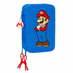 Trippel pennfodral Super Mario Play Blå Röd 12.5 x 19.5 x 5.5 cm (36 Delar)