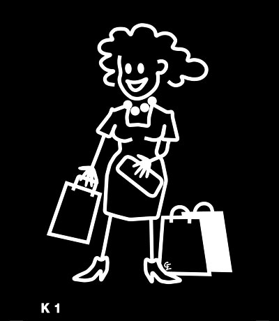 Kvinna med shoppingpåsar  – Funky Family – dekaler i unika karaktärer