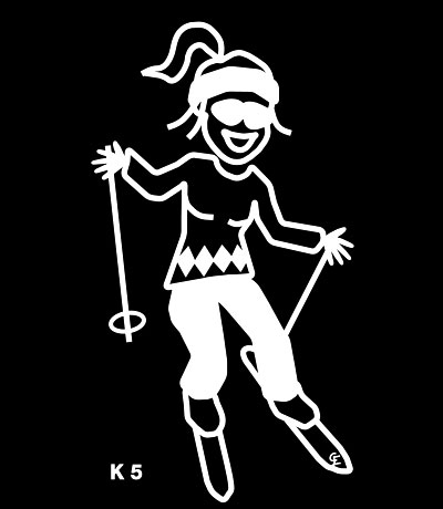 Kvinna på skidor – Funky Family – dekaler i unika karaktärer