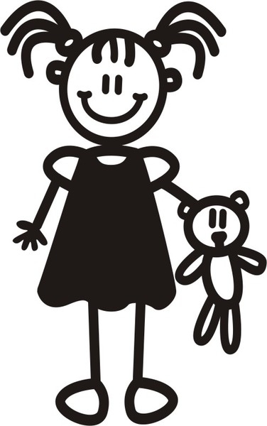 Ung flicka med nallebjörn - The sticker family - dekaler i unika karaktärer