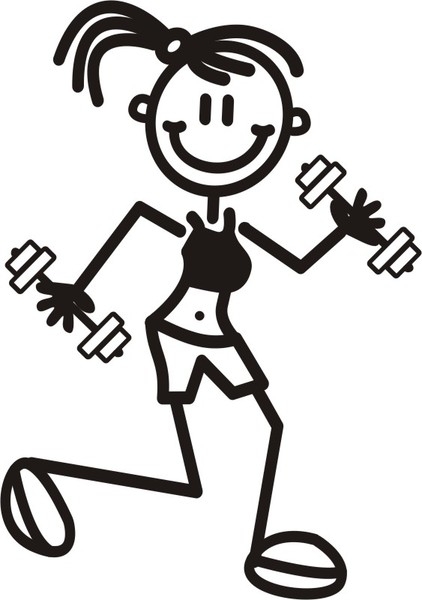 Äldre flicka joggar med vikter - The sticker family - dekaler i unika karaktärer