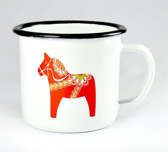 Mugg Dalahäst i emailj med text - Dala Horse mug