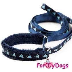 Kopia Collar & Leash, Halsband & Koppel i ett "Blå Mönstrad" Unisex "For My Dogs"