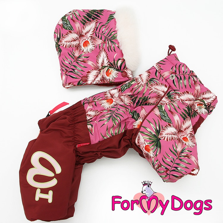 Varm Vinteroverall "Rosa Blommor" Tik " For My Dogs"